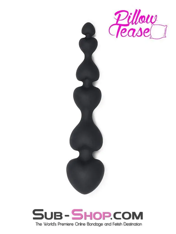 1426M      Black Silicone Heart Beaded Anal Massager