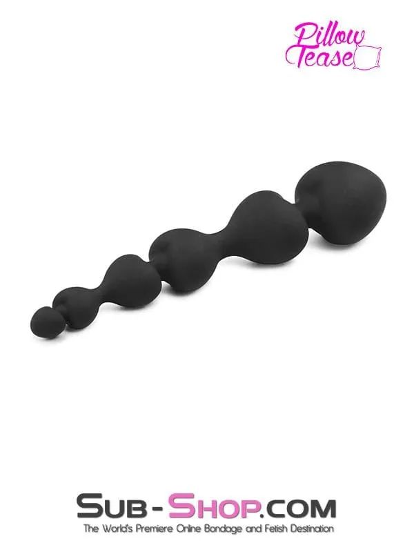 1426M      Black Silicone Heart Beaded Anal Massager