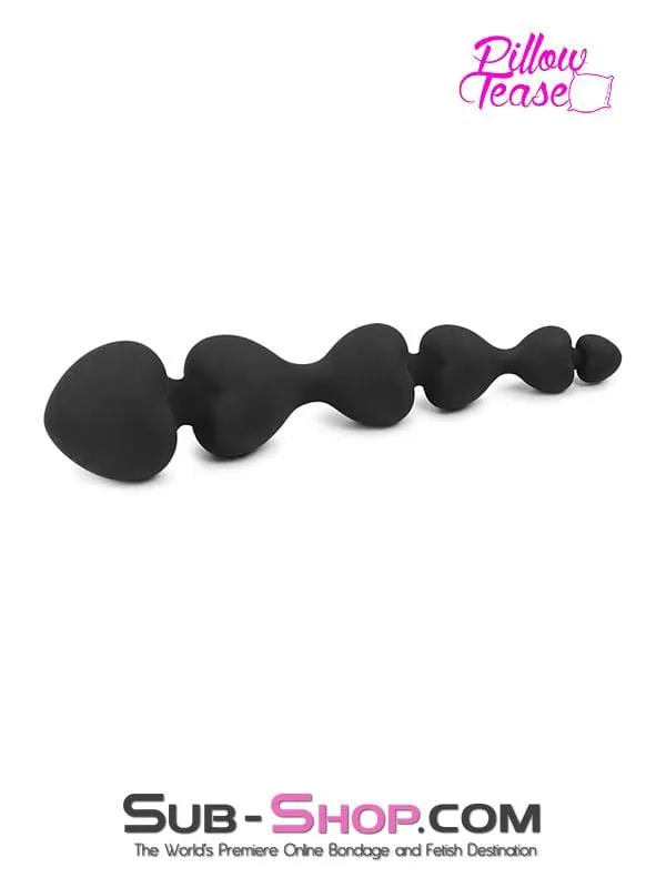 1426M      Black Silicone Heart Beaded Anal Massager