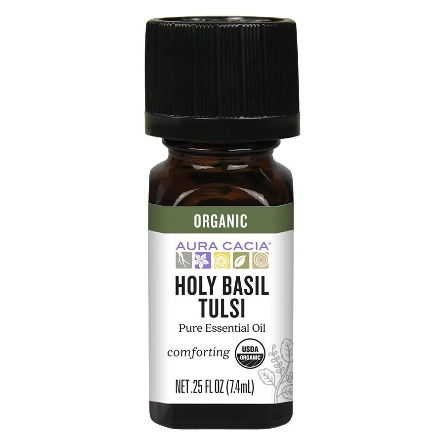 Aura Cacia Organic Holy Basil (Tulsi) Essential Oil 0.25 fl oz Liquid