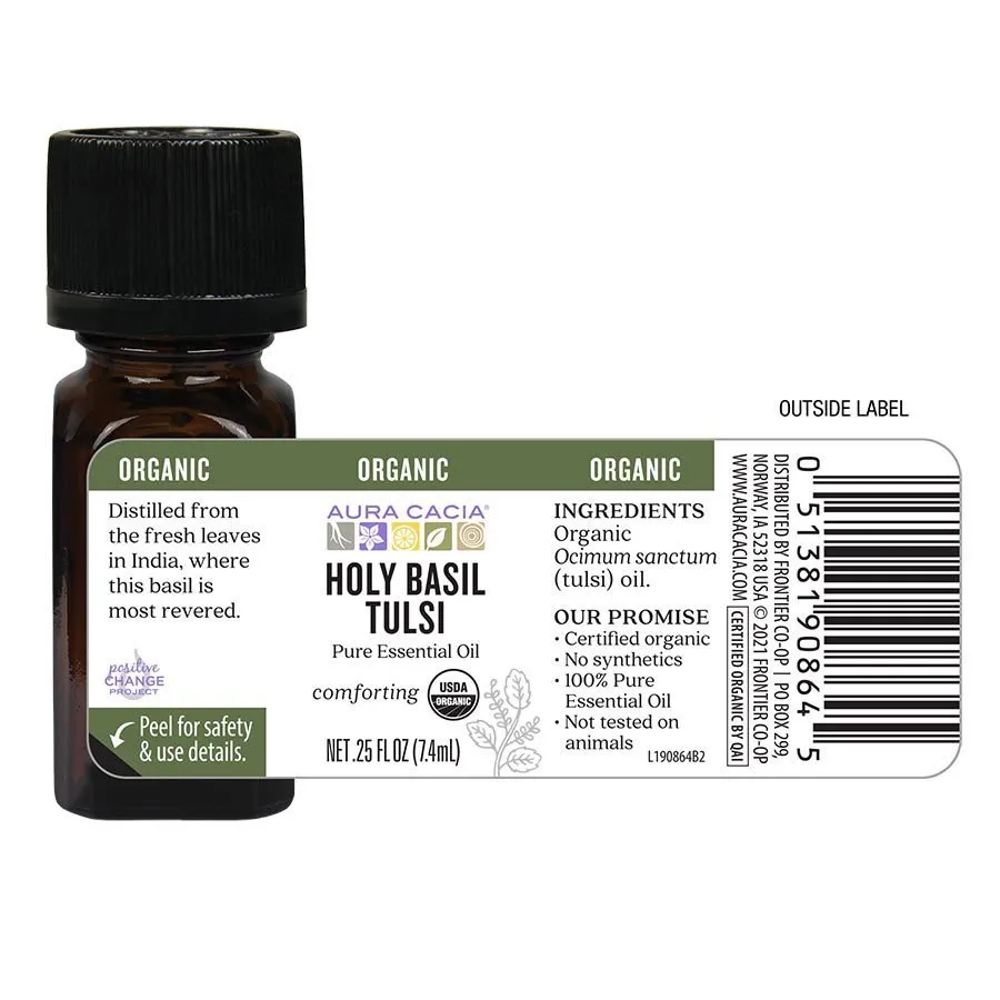 Aura Cacia Organic Holy Basil (Tulsi) Essential Oil 0.25 fl oz Liquid