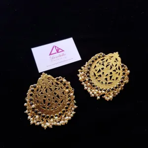 Chandbali Style Designer Earrings with Pearl Gungurus