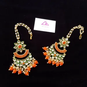Designer Dangler Earring with Orange Pearls and Kundan Stone