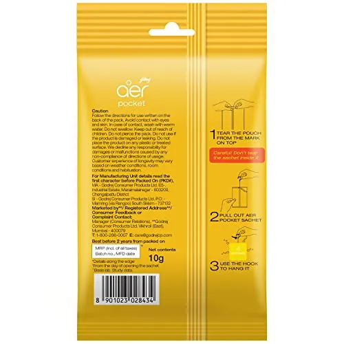 Godrej Aer Power Pocket Tangy Delight (10g) | Air Freshener - Bathroom and Toilet | Lasts 30 days