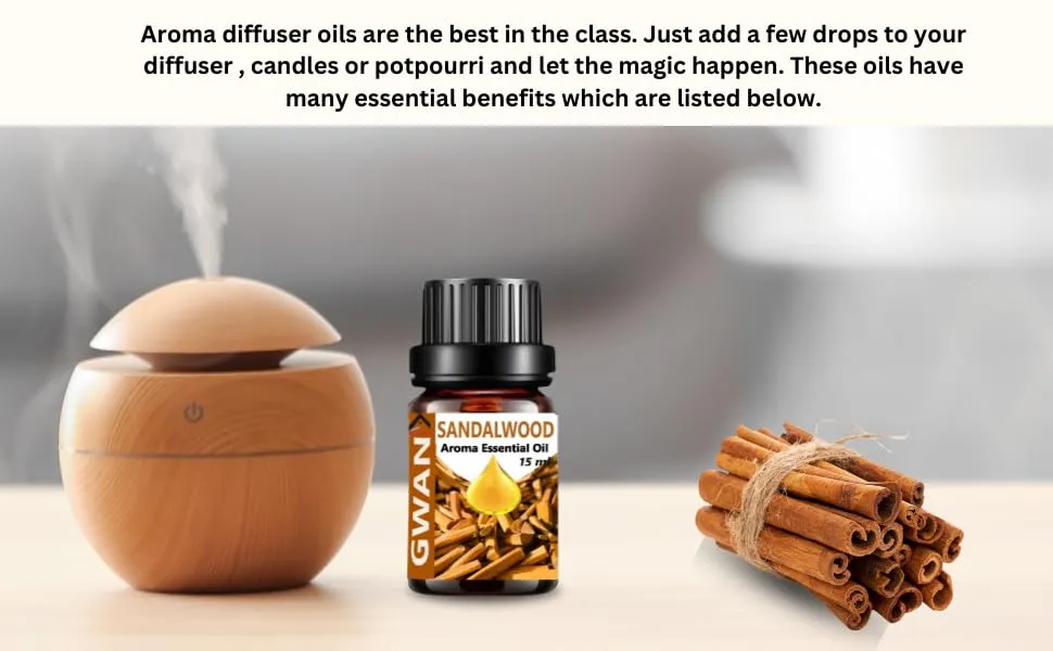 Gwan Aroma Diffuser Essential Oil Natural, Chemicals, Free for Home fragrance Sandal Wood, 15ml, Set of 1